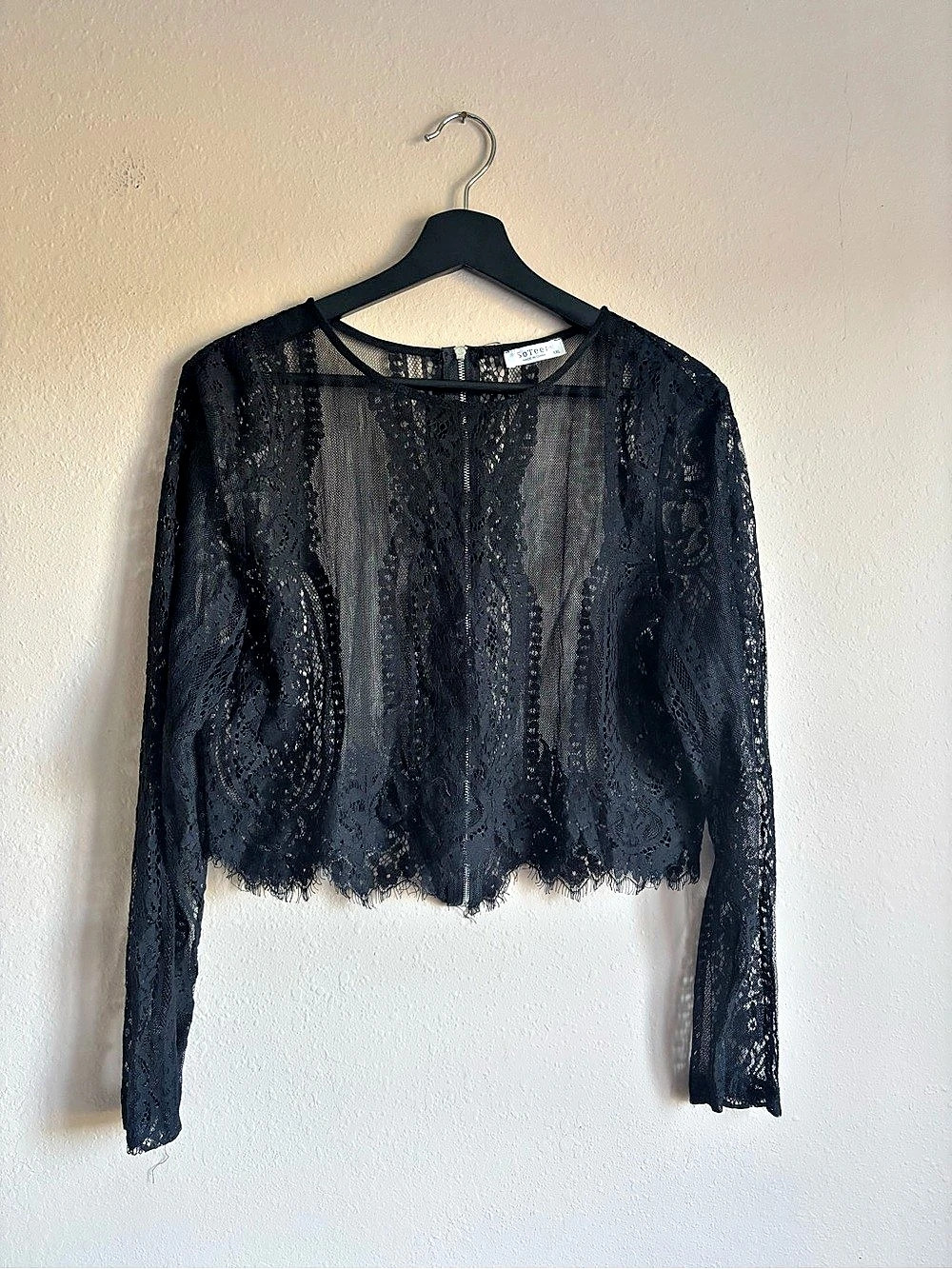 Black Lace Long Sleece Cropped Whimsigoth Top Size XXL